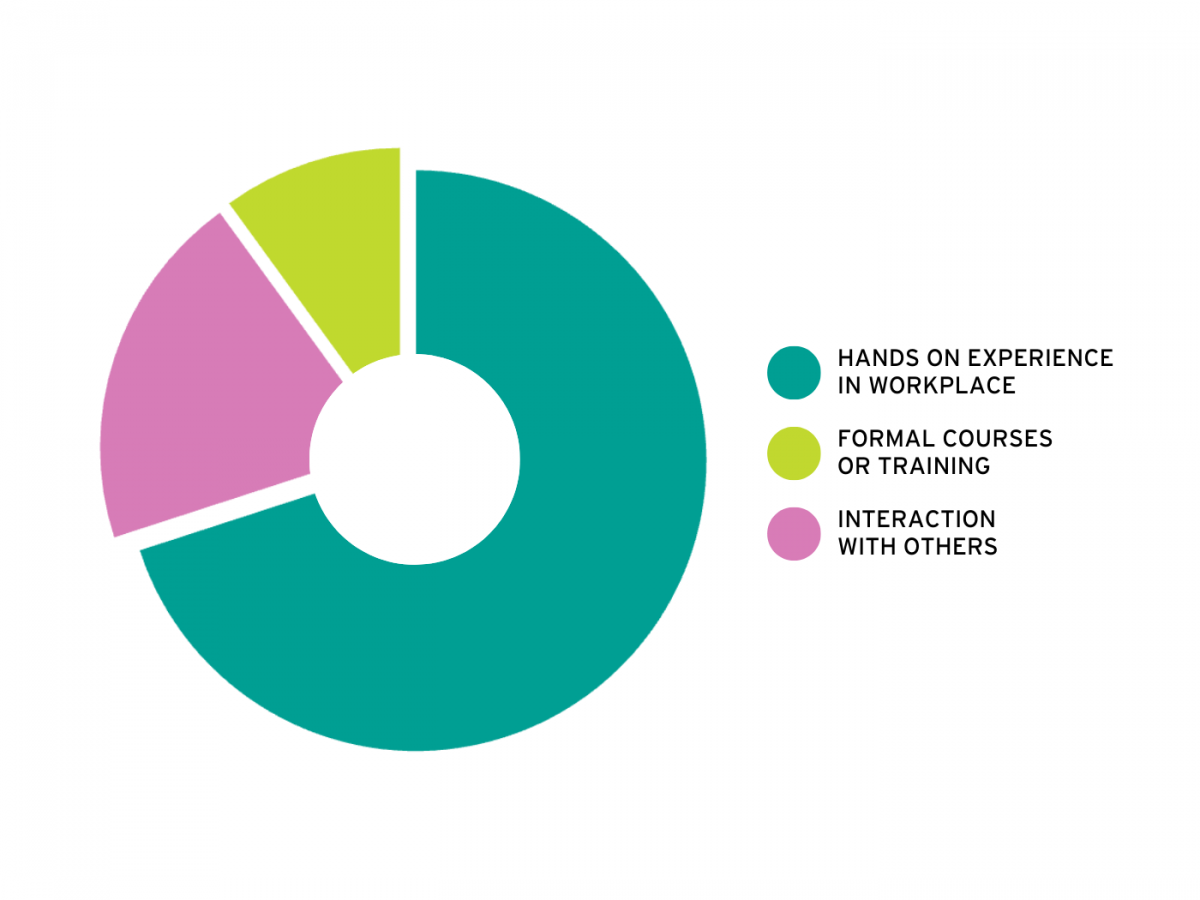 Pie chart about where and how people learn