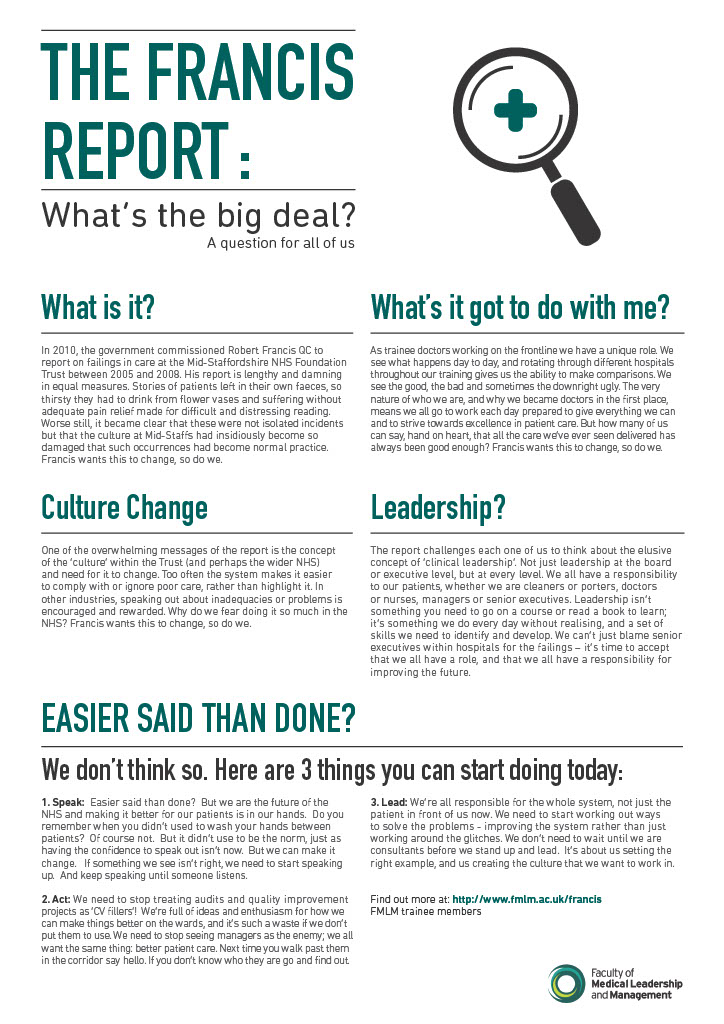 Infographic document explaining the Francis Report